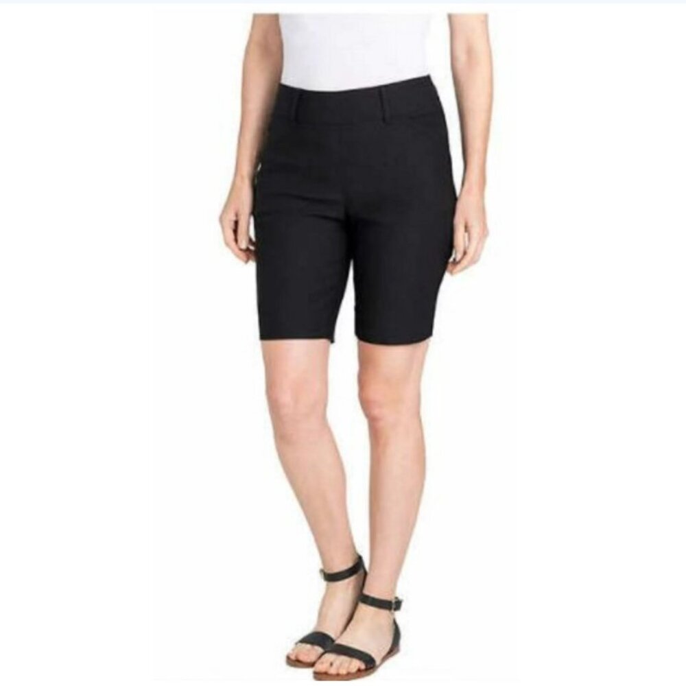 Hilary Radley Womens Midweight Mid Rise Pull On Bermuda Short - Black
